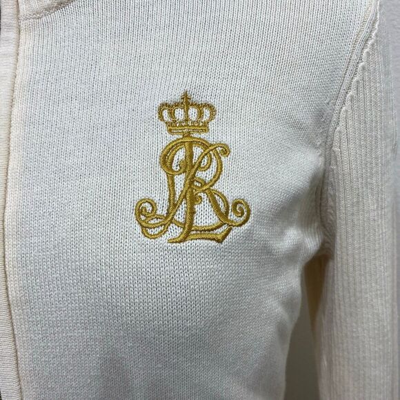 Lauren Ralph Lauren Gold Crest Creme Ribbed Knit Sweater Size Large - Picture 4 of 8